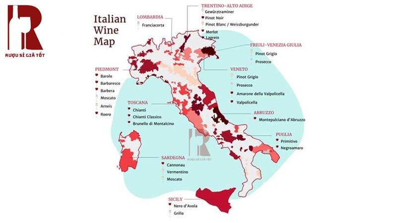 Các vùng sản xuất rượu vang Ý nổi tiếng